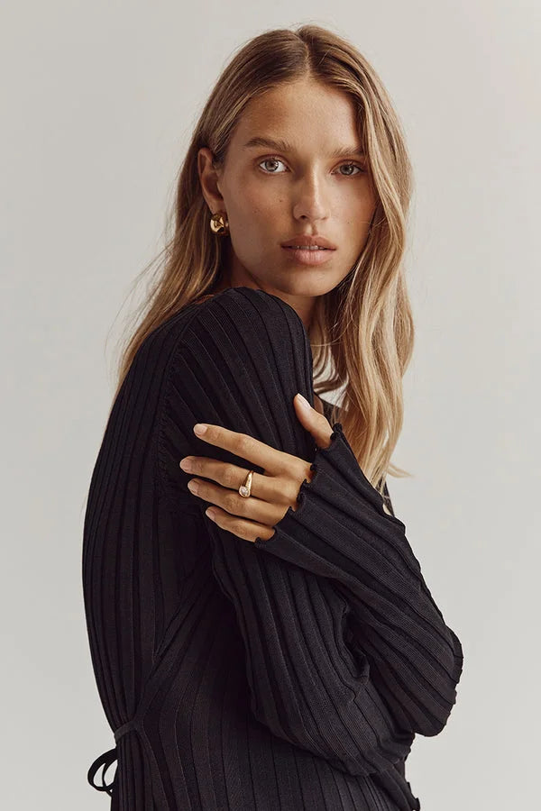 Luna - Veelzijdige Ribgebreide Jurk met V-Hals