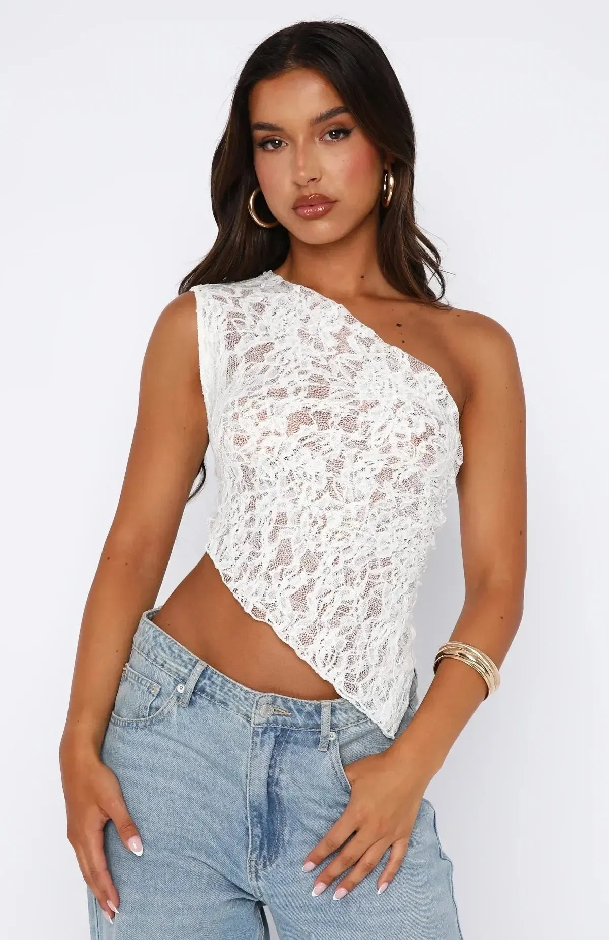 Sara - Elegante Lace Top met One-Shoulder