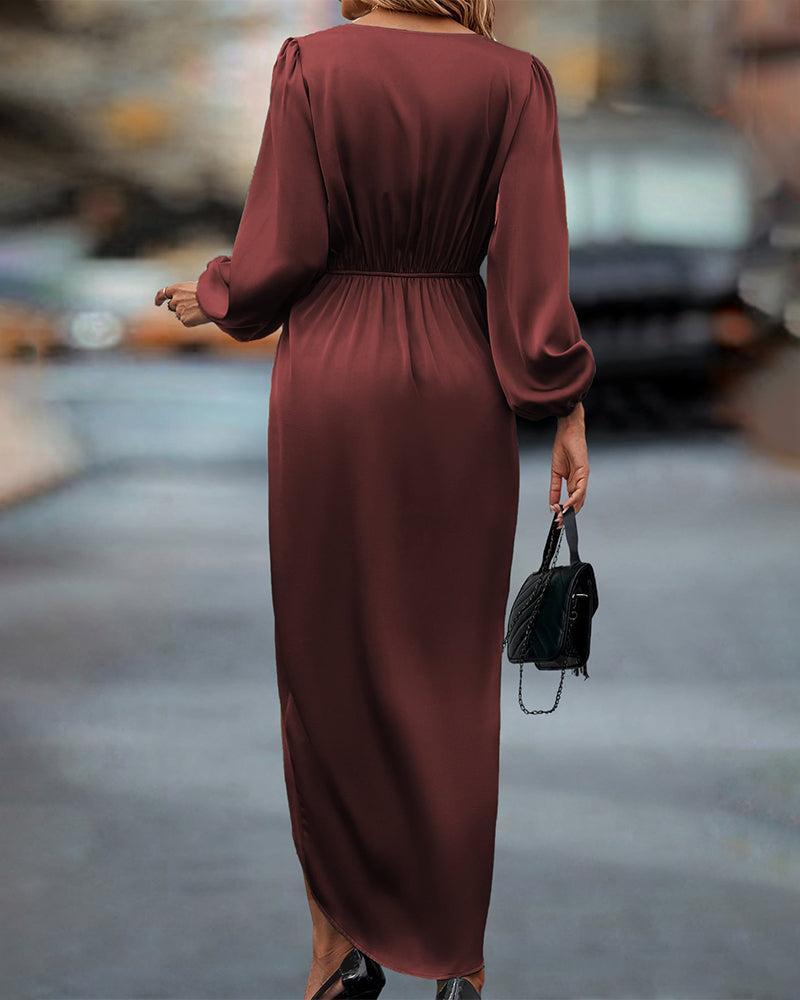 Stijlvolle Bordeaux Midi Jurk met Split voor Dames - Lilian