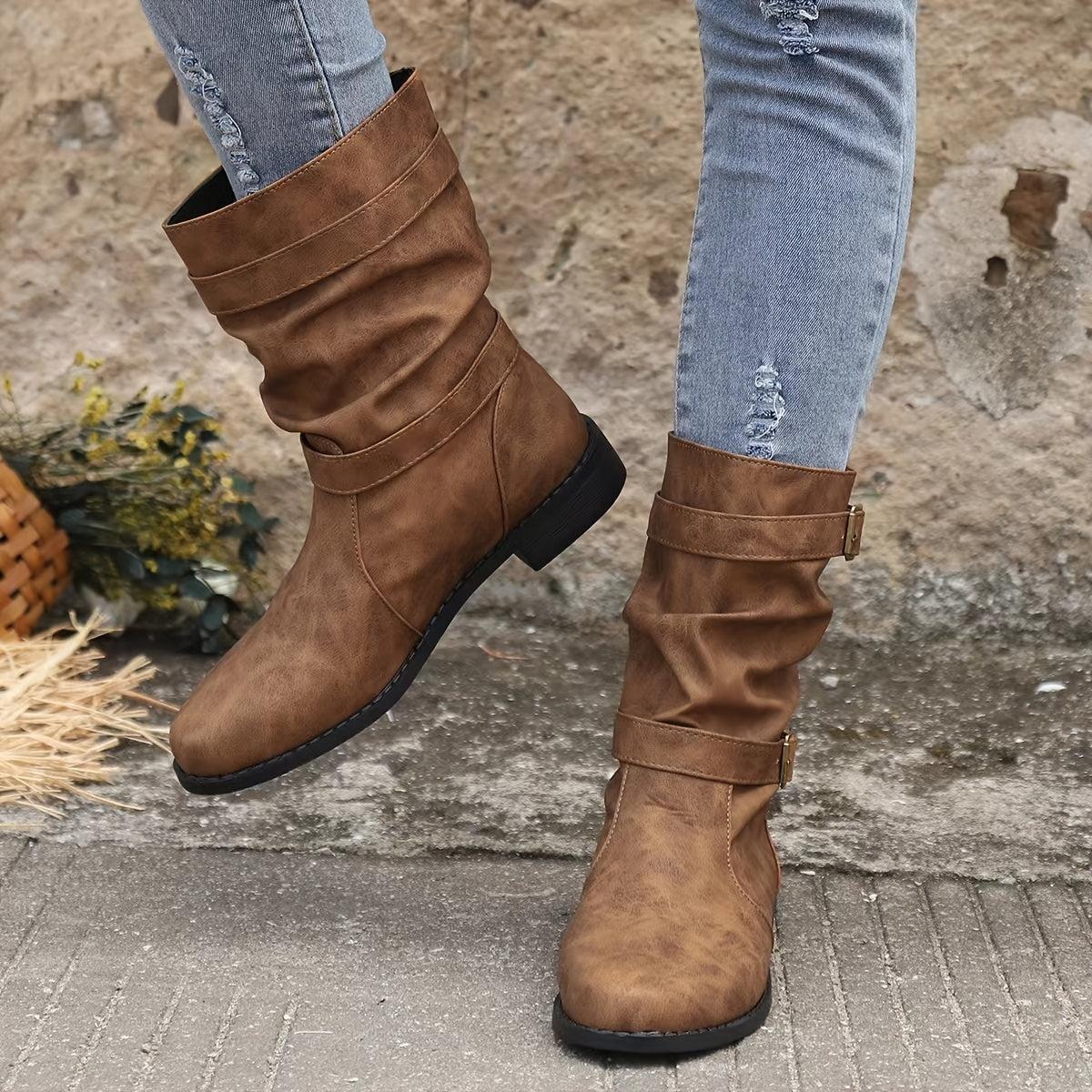 Sarah - Flache Slouchy Schnallen-Stiefeletten für Damen