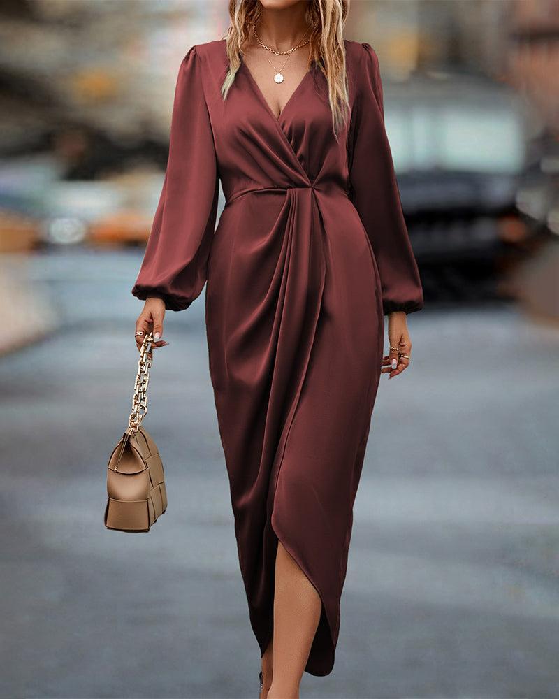 Stijlvolle Bordeaux Midi Jurk met Split voor Dames - Lilian