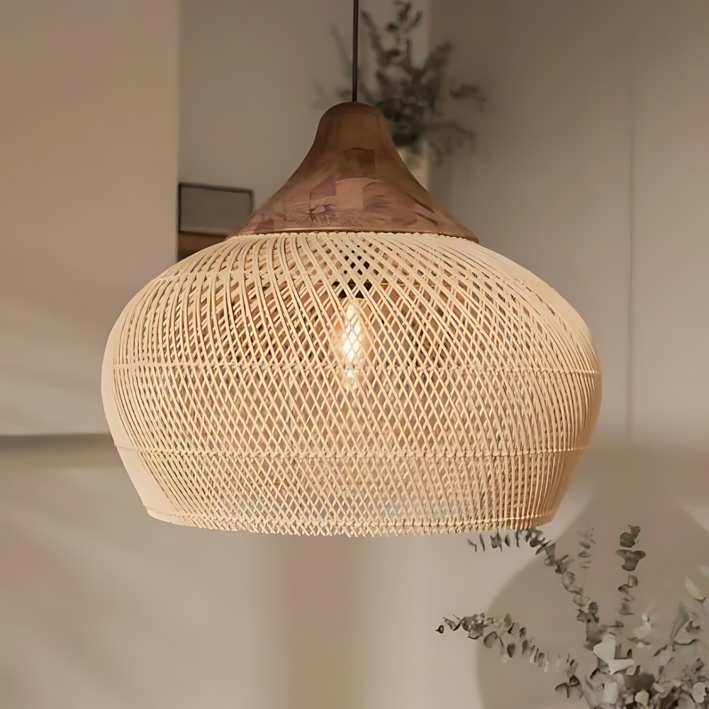 Boho rotan hanglamp – handgeweven natuurlijke sfeerverlichting