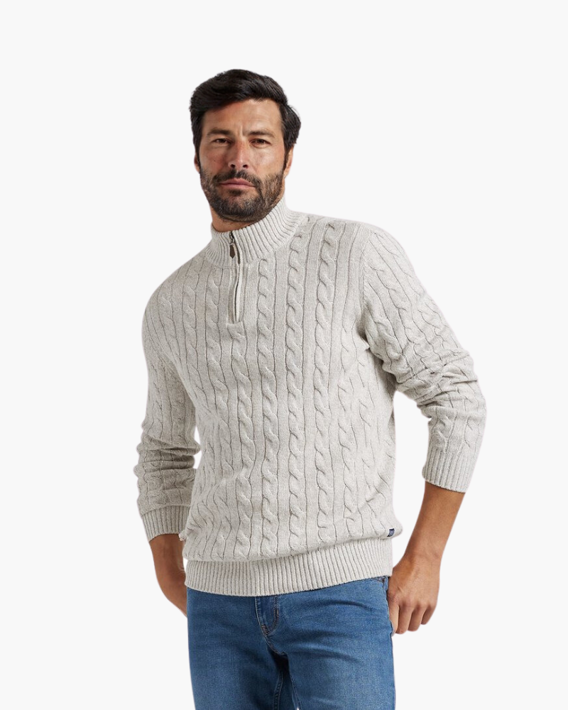 Navando | Kabelstrickpullover mit halbem Reißverschluss