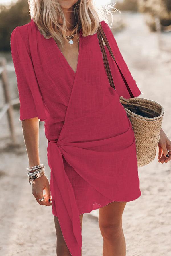 Abigail Kleid - Sommer Leinen Wickel Mini Kleid