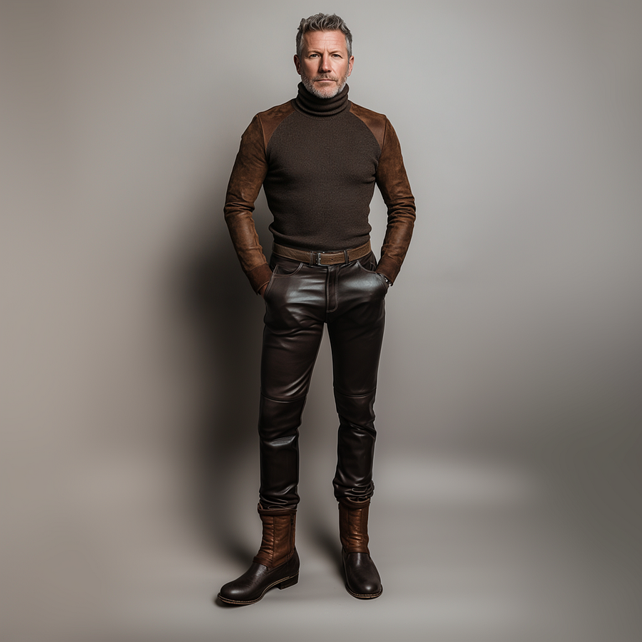 Suède gesplitste gebreide coltrui met lange mouwen voor heren