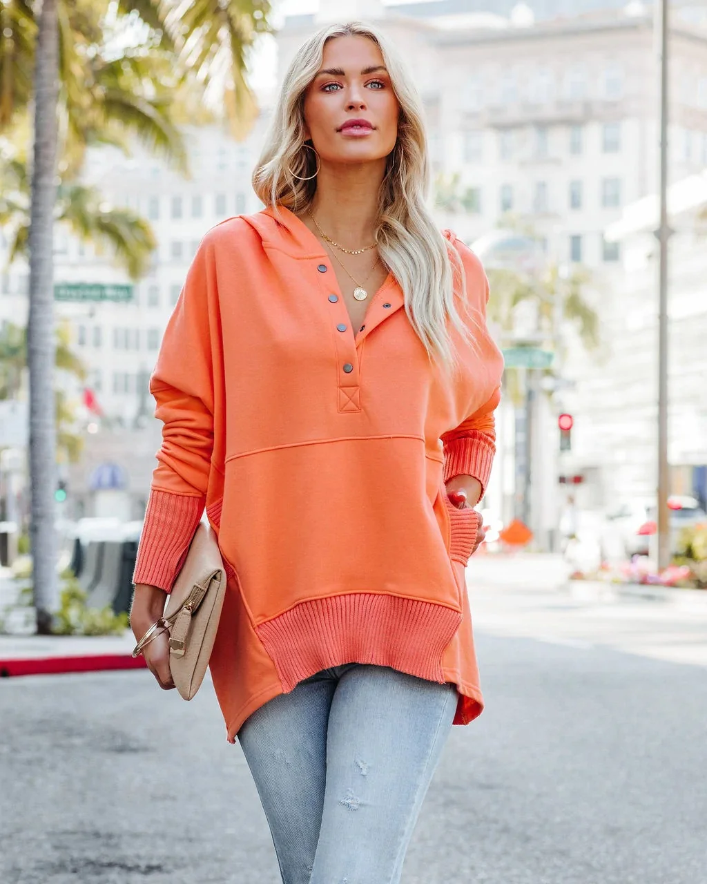 Ilse - Oversized Hoodie met Lange Mouwen en V-Hals voor Dames