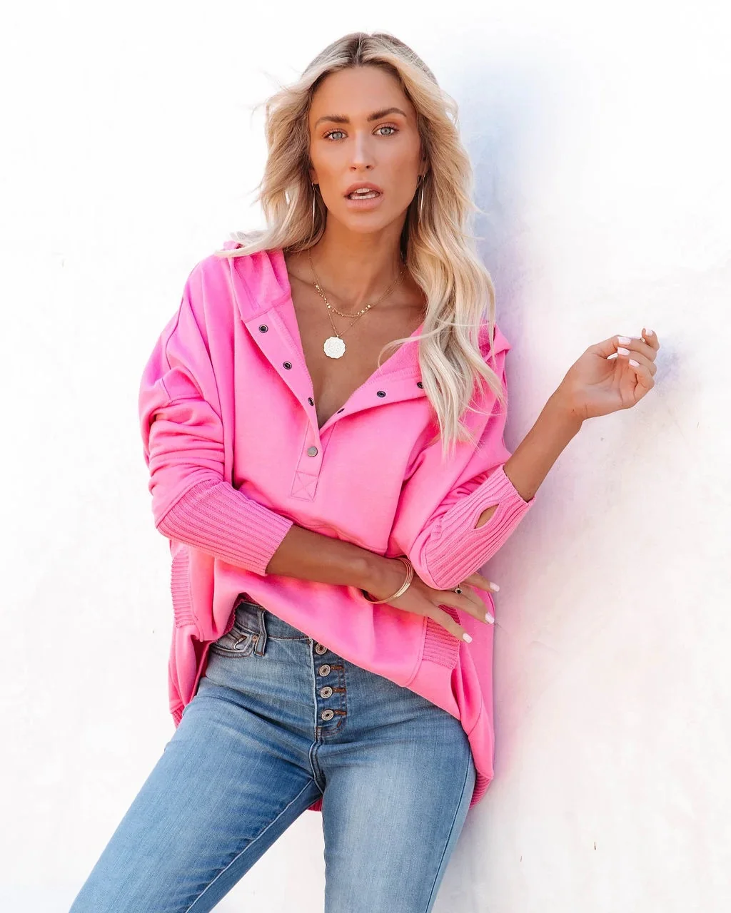 Ilse - Oversized Hoodie met Lange Mouwen en V-Hals voor Dames