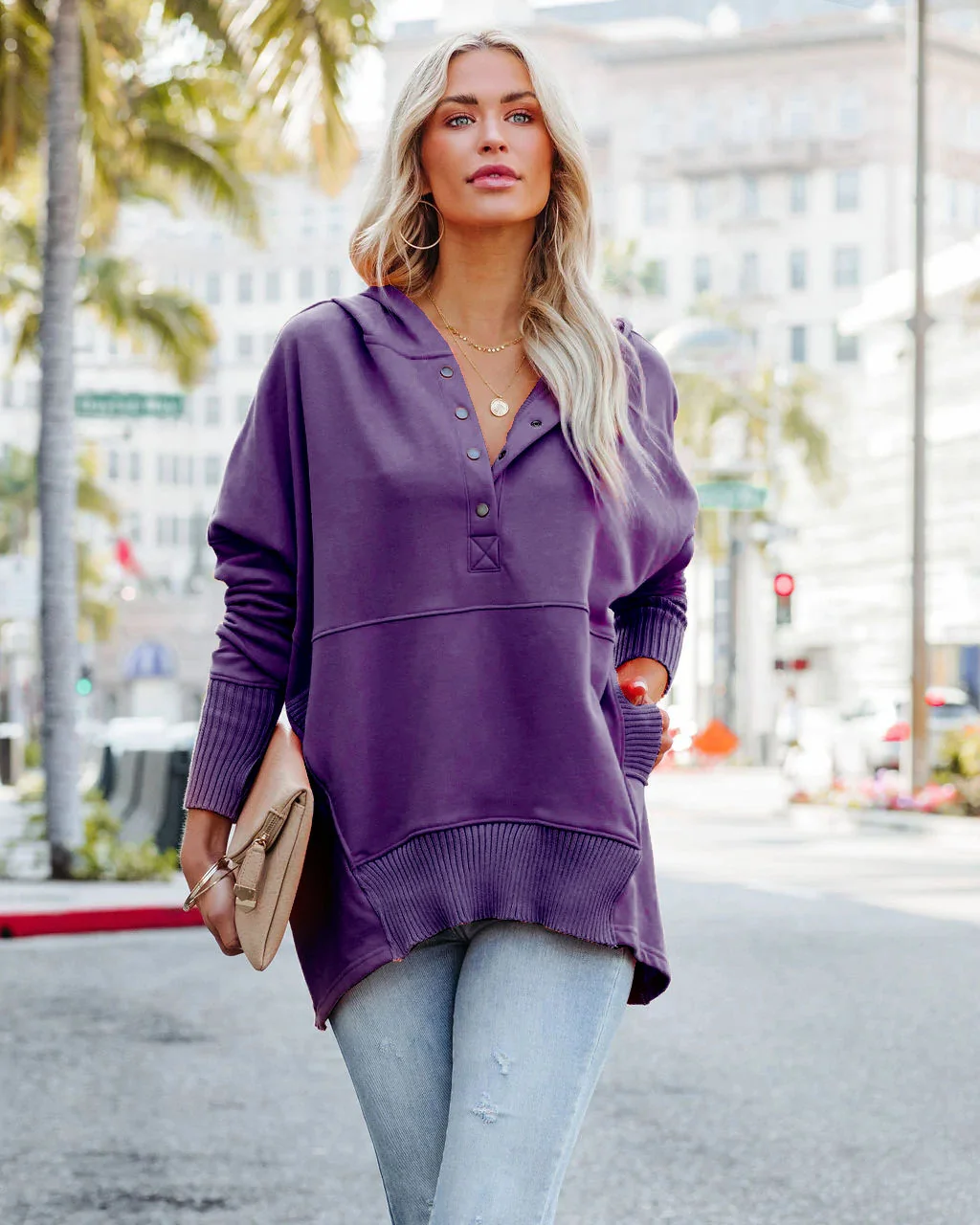 Ilse - Oversized Hoodie met Lange Mouwen en V-Hals voor Dames