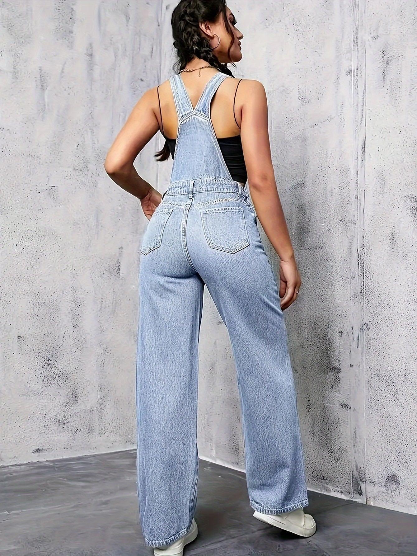 Denise - Denim Spijker Tuinbroek Middenblauw Dames