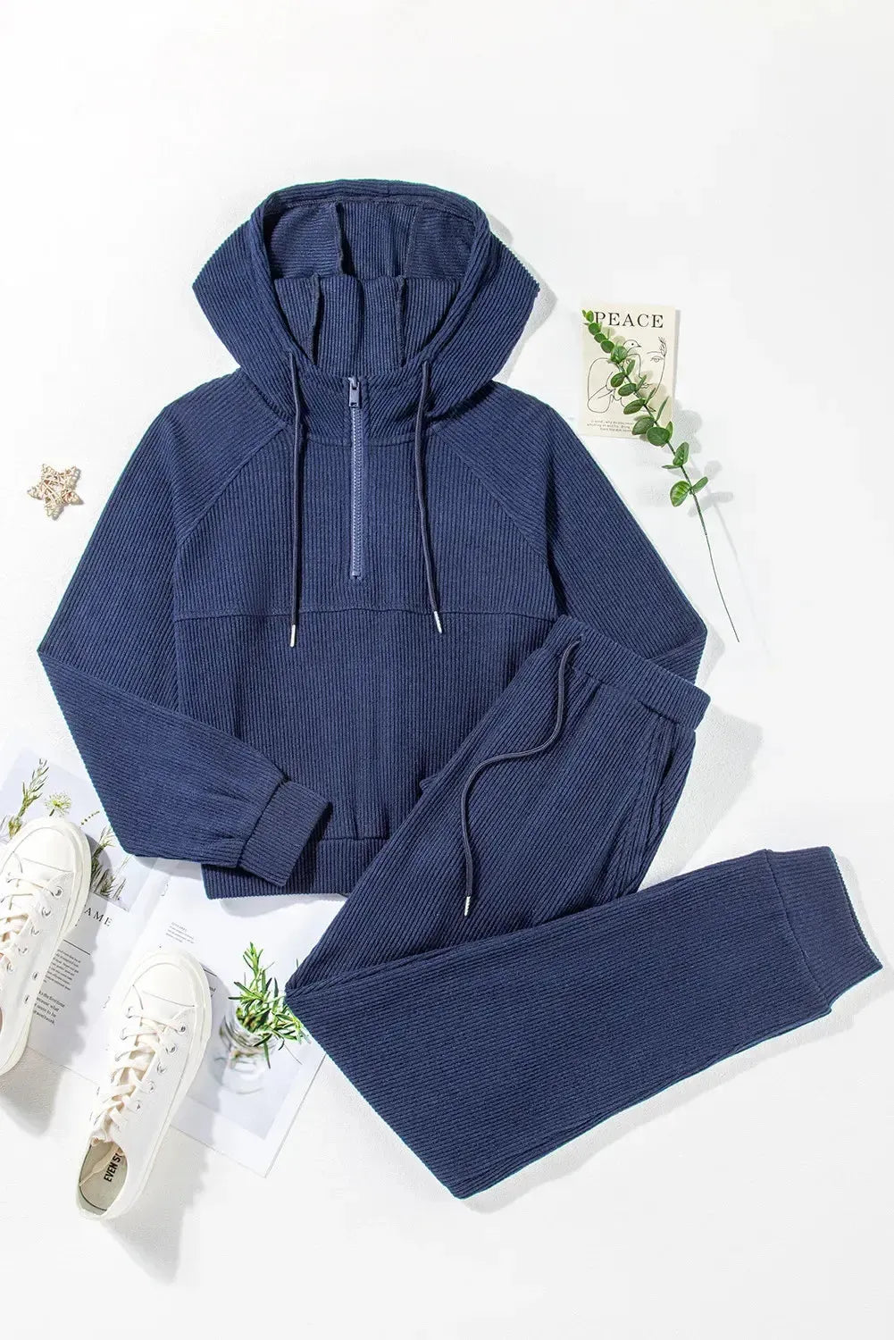 Lales - Ensemble Jogging Confortable avec Sweat à Capuche Demi-Zip et Pantalon pour Femme