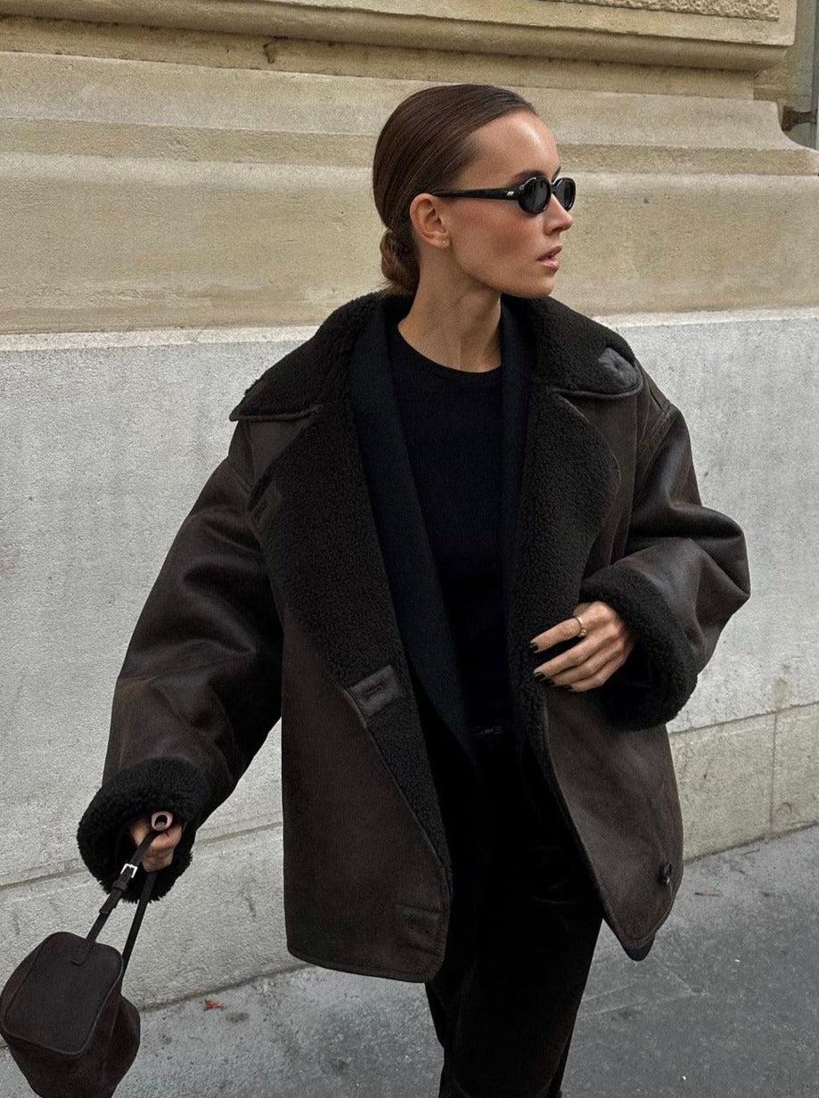 Lila - Veste Vintage en Cuir Vegan avec Doublure Teddy