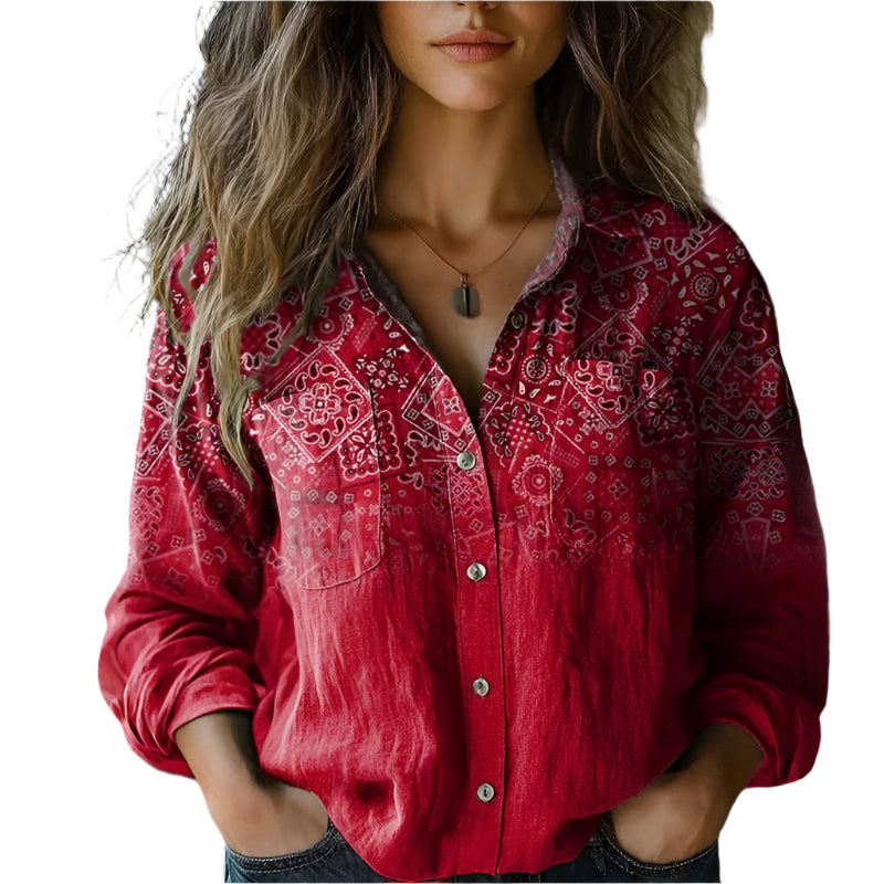 Elegante vintage afdrukken bloes voor vrouwen – Retro Opvallende Top