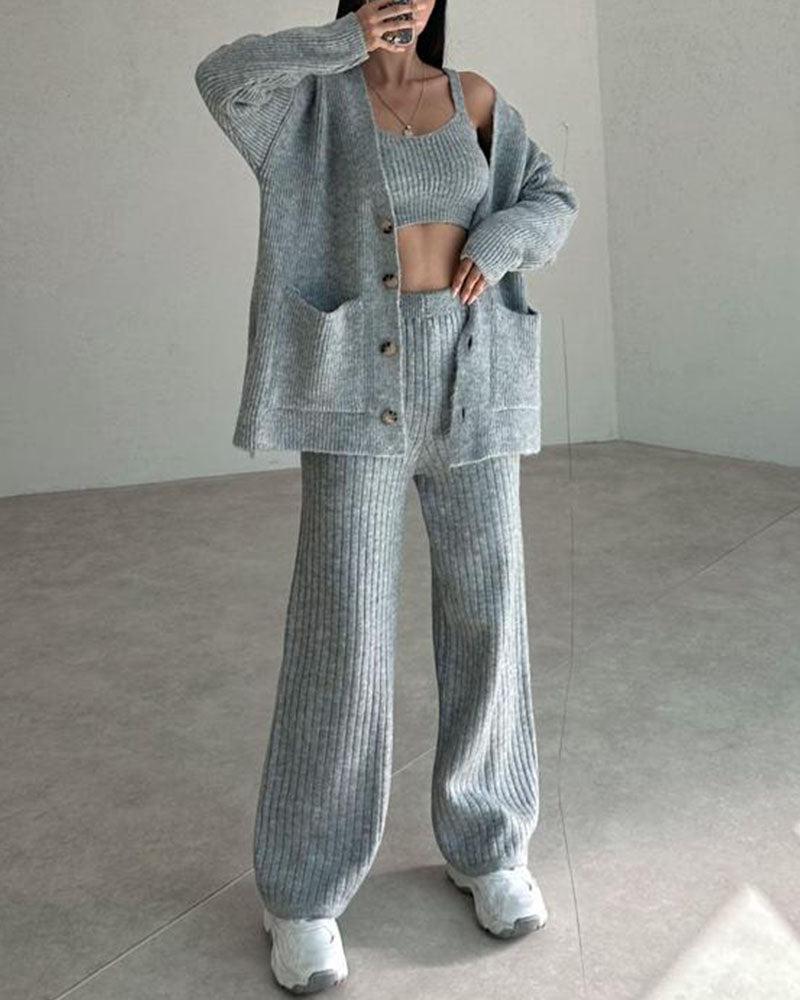 Jolie - Ensemble trois pièces tricoté élégant et confortable pour femmes