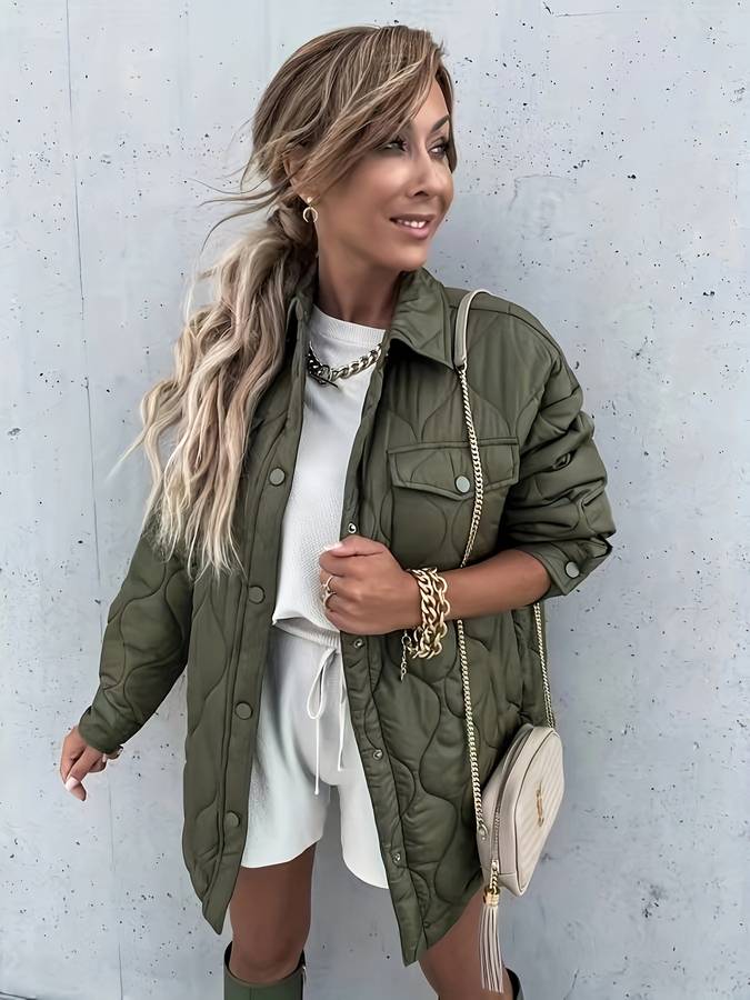 Elara - Warme Jas met Patroon en Knoopsluiting voor Dames