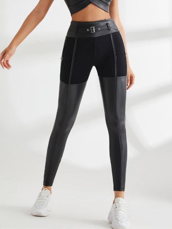 Leggings brillants en PU athlétiques pour femmes