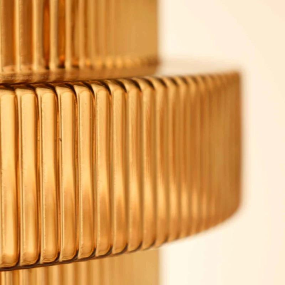 Hanglamp van messing en geribbeld glas - Vintage retro eetkamerlamp