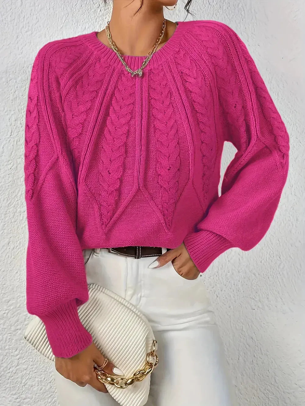 Gebreide Trui met Ronde Hals voor Dames. Warm. Winter. Victoria Mae. Roze