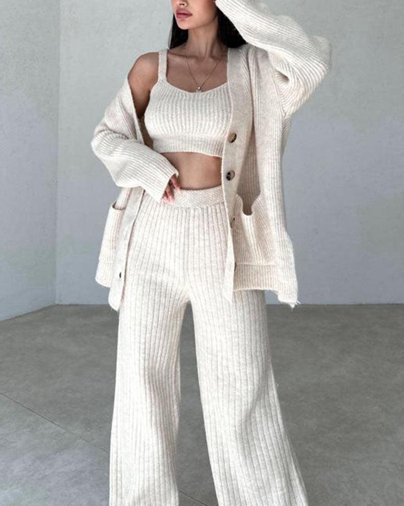 Jolie - Ensemble trois pièces tricoté élégant et confortable pour femmes