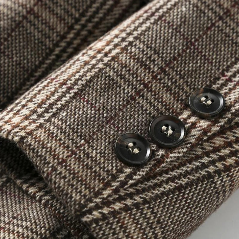 Premium wolmix blazer met ruitpatroon en klepzakken aan de voorkant voor dames