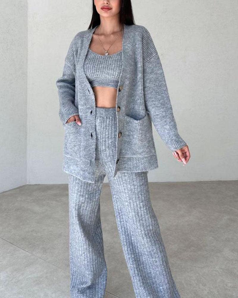 Jolie - Ensemble trois pièces tricoté élégant et confortable pour femmes