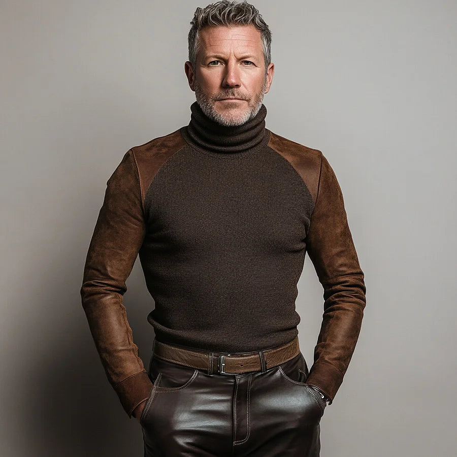 Suède gesplitste gebreide coltrui met lange mouwen voor heren