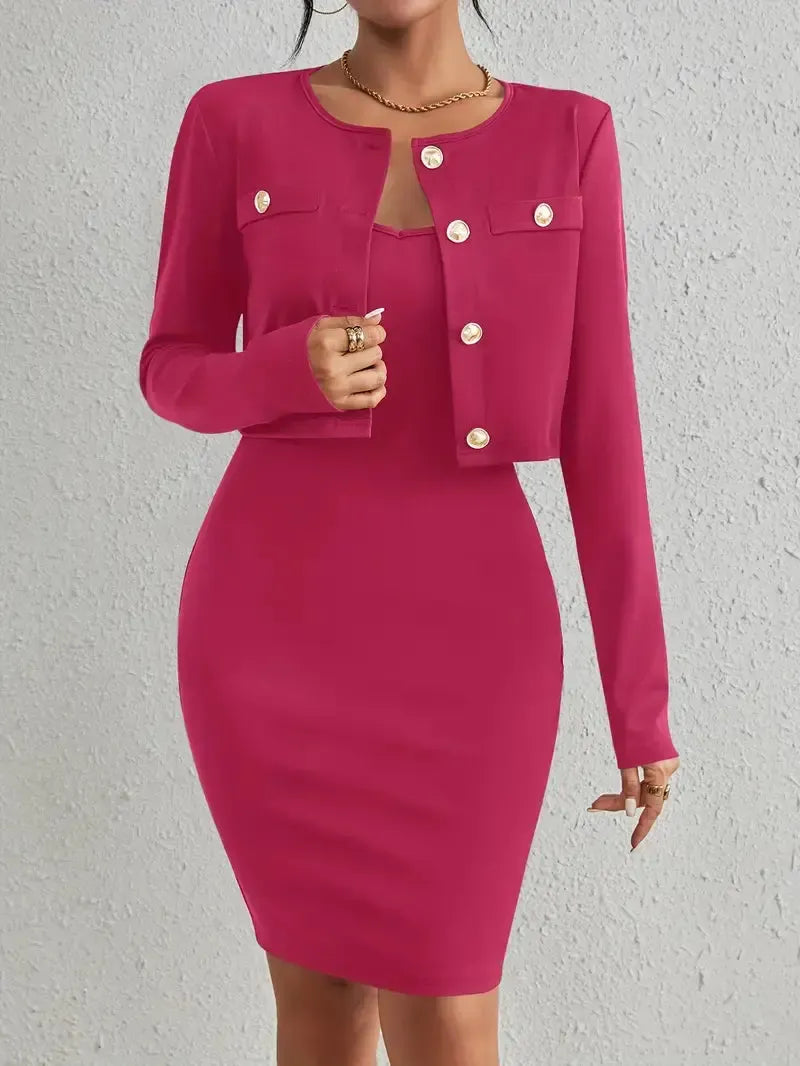 Elena - Tweedelige Cami Jurk met Lange Mouwen Blazer voor Dames