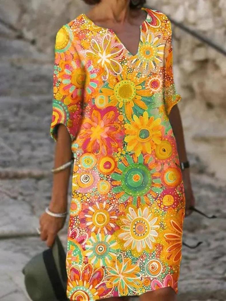 Celeste - zomerjurk met halve mouwen en bloemenprint