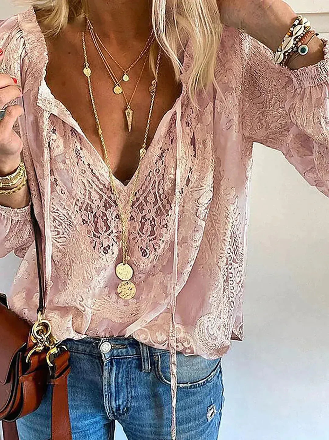 Helena - Blouse en Chiffon à Manches Longues et Col V pour Femmes