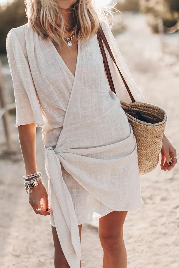 Abigail Kleid - Sommer Leinen Wickel Mini Kleid