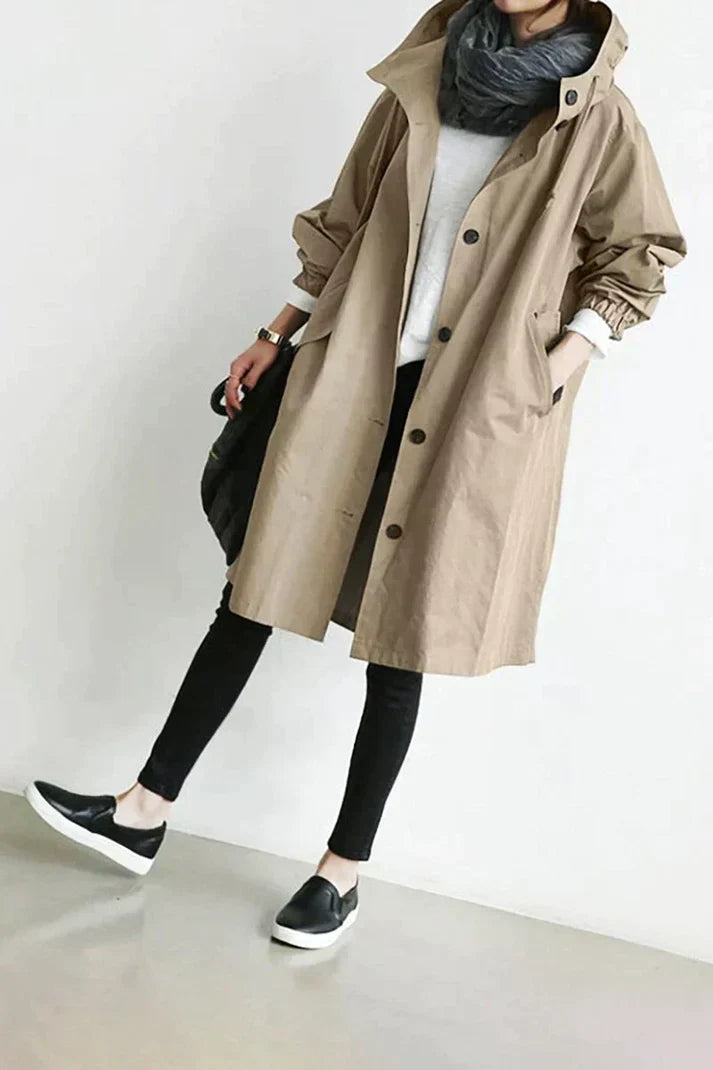 Trenchcoat met capuchon en riem - Stijlvolle, waterbestendige bovenkleding
