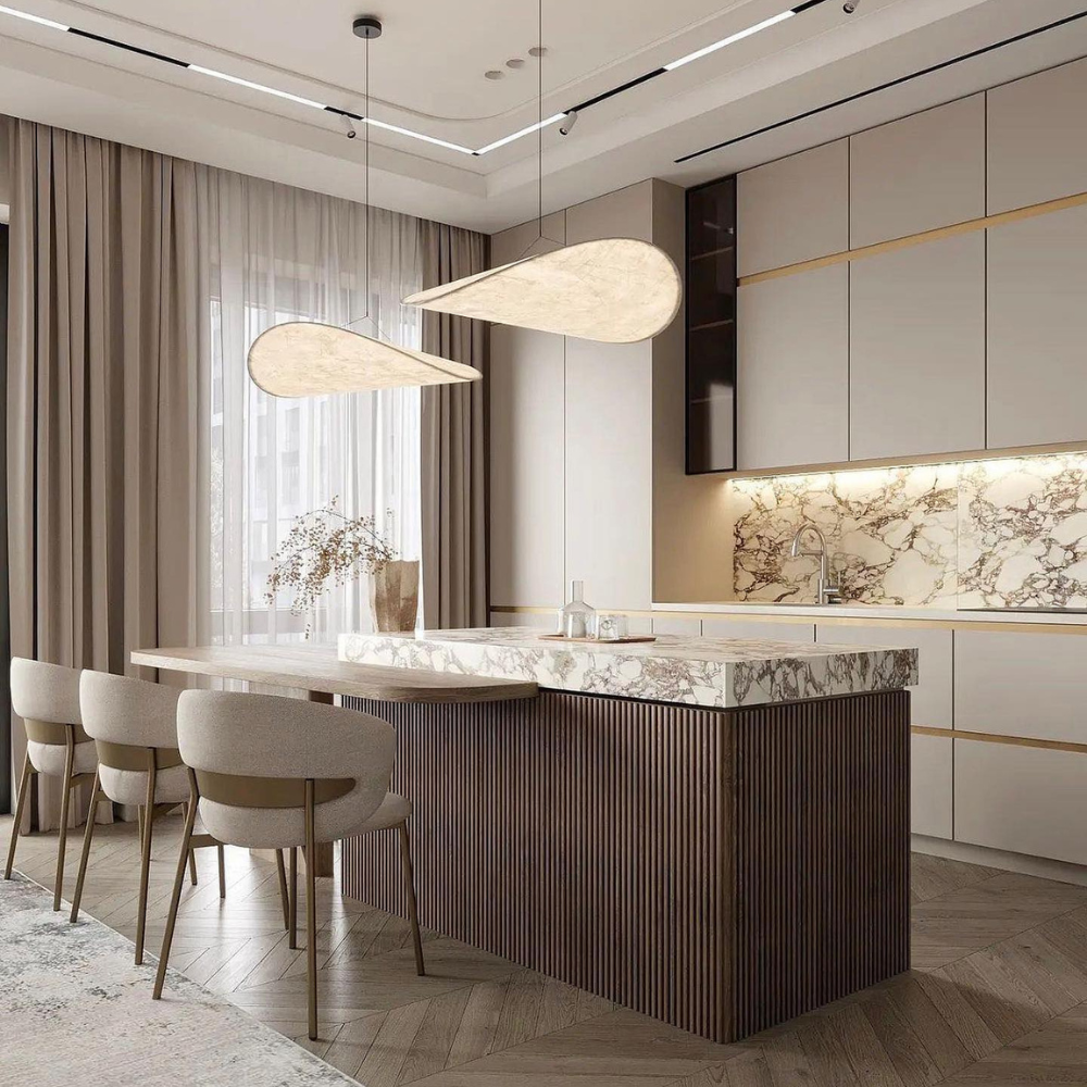 Japandi stoffen hanglamp – sculpturale sfeerverlichting van zijde