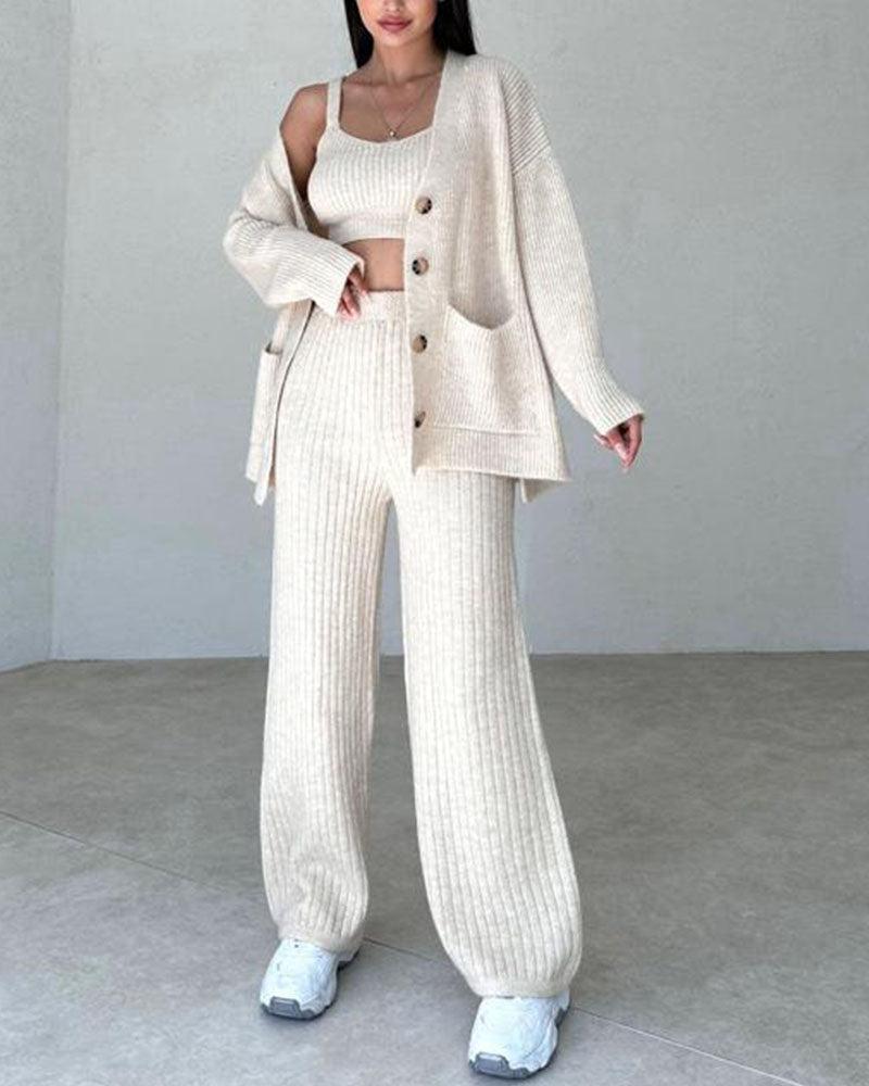Jolie - Ensemble trois pièces tricoté élégant et confortable pour femmes