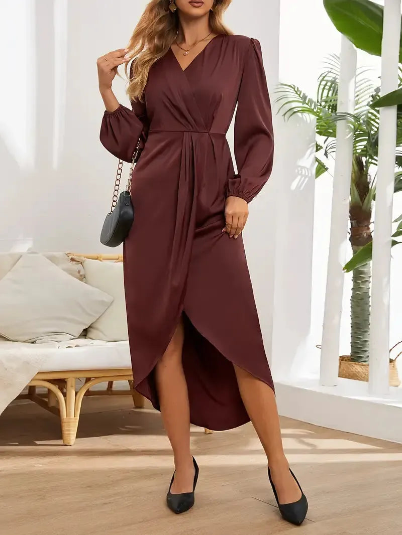 Stijlvolle Bordeaux Midi Jurk met Split voor Dames - Lilian