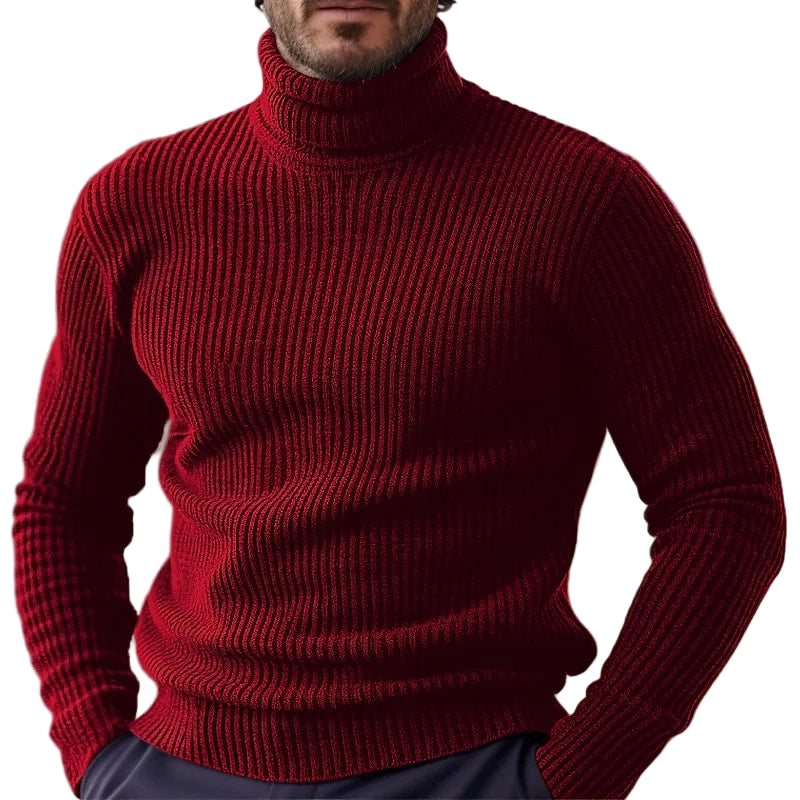 Effen kleurige geribbelde, thermisch rekbare coltrui voor heren