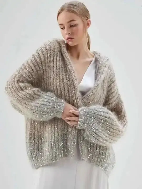 Alyssa - Gilet tricoté confortable et élégant avec fermeture éclair et paillettes