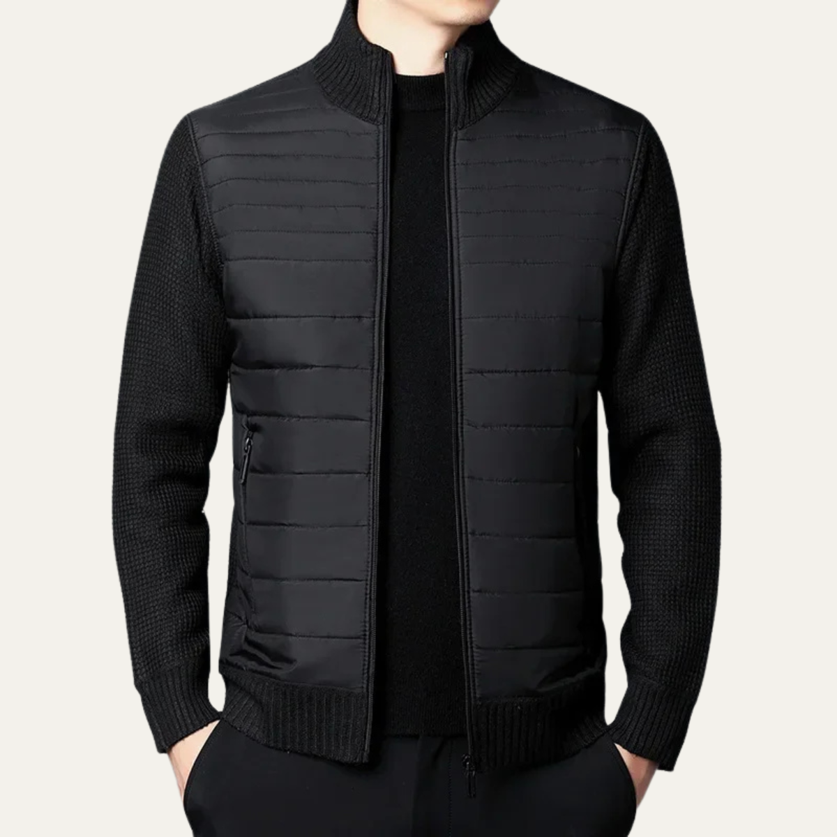 Aberdeen | Gewatteerd vest met rits en gebreide mouwen 3