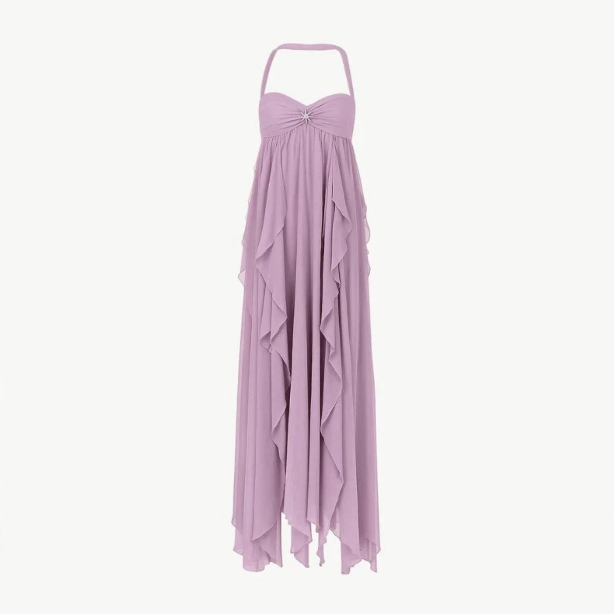 Ariel | Chiffon maxi jurk met open rug en diamantsterdetails 0