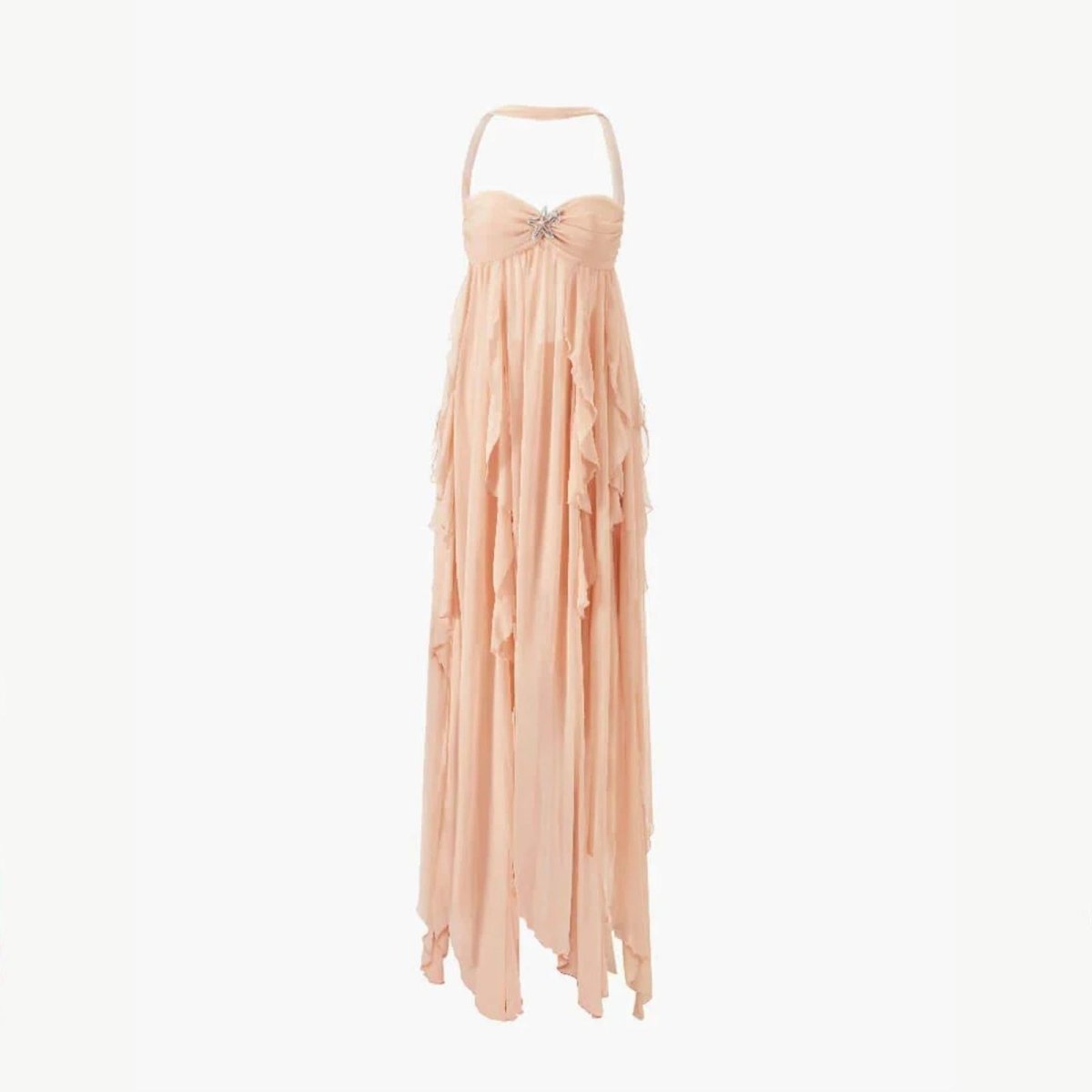 Ariel | Chiffon maxi jurk met open rug en diamantsterdetails 1