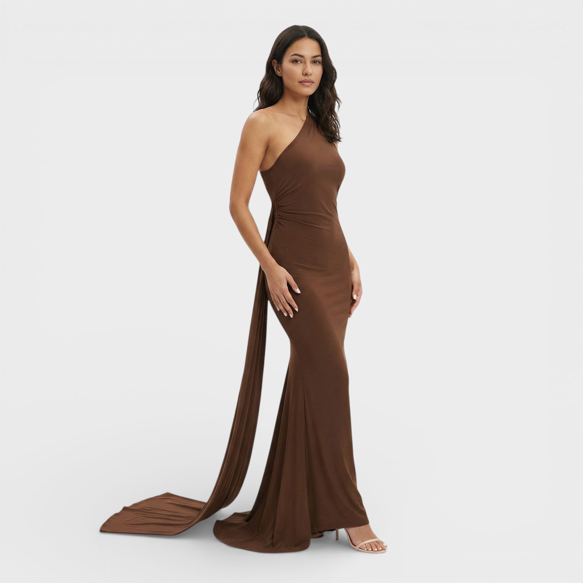 Asymmetrische maxi jurk | Open rug en verstelbare sjaal 1