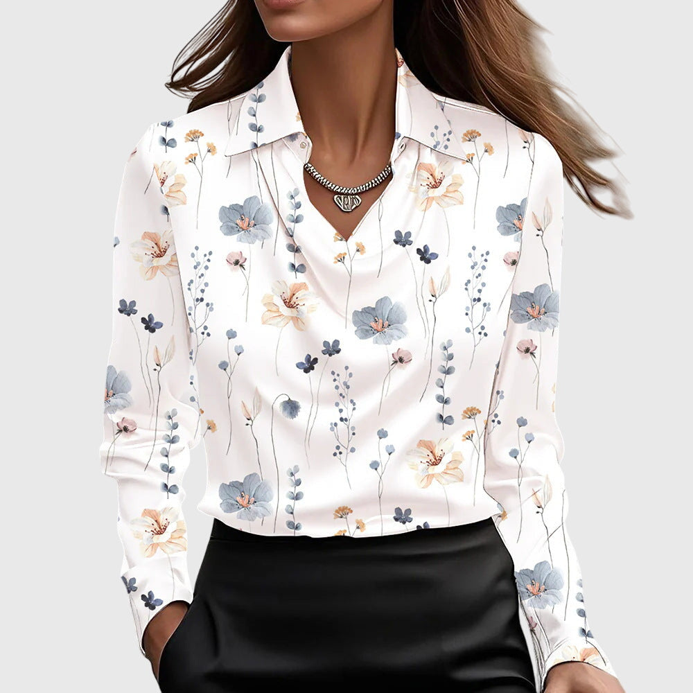 BROOKLYN™ | Geplooide halslijn witte blouse 9