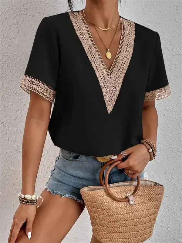 Lavinia - Elegantes V-Ausschnitt Spitzen Top