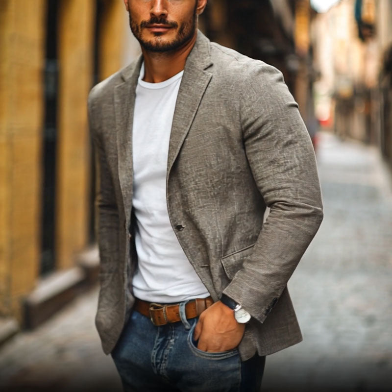 Blazer_Slim_Fit_Katoen_Linnen_Stijlvol_Colbert_ Tailored_Fit_Heren_Victoria_Mae_Nederland_Belgie