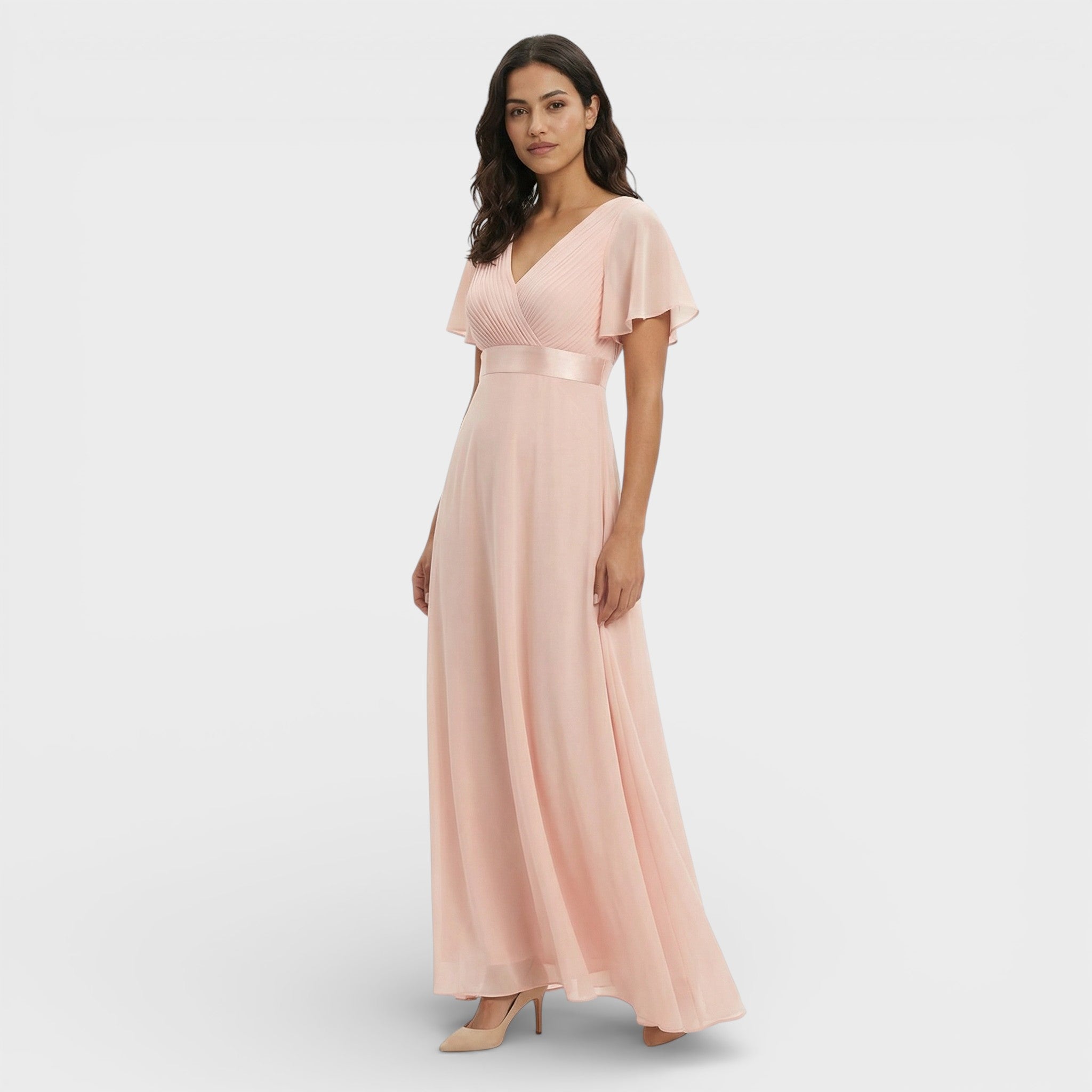 Bruiloft gast | Chiffon avondjurk met ruches 6