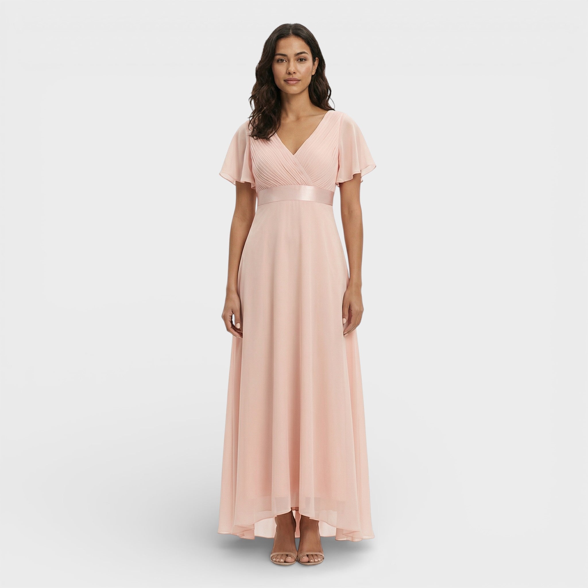 Bruiloft gast | Chiffon avondjurk met ruches 7