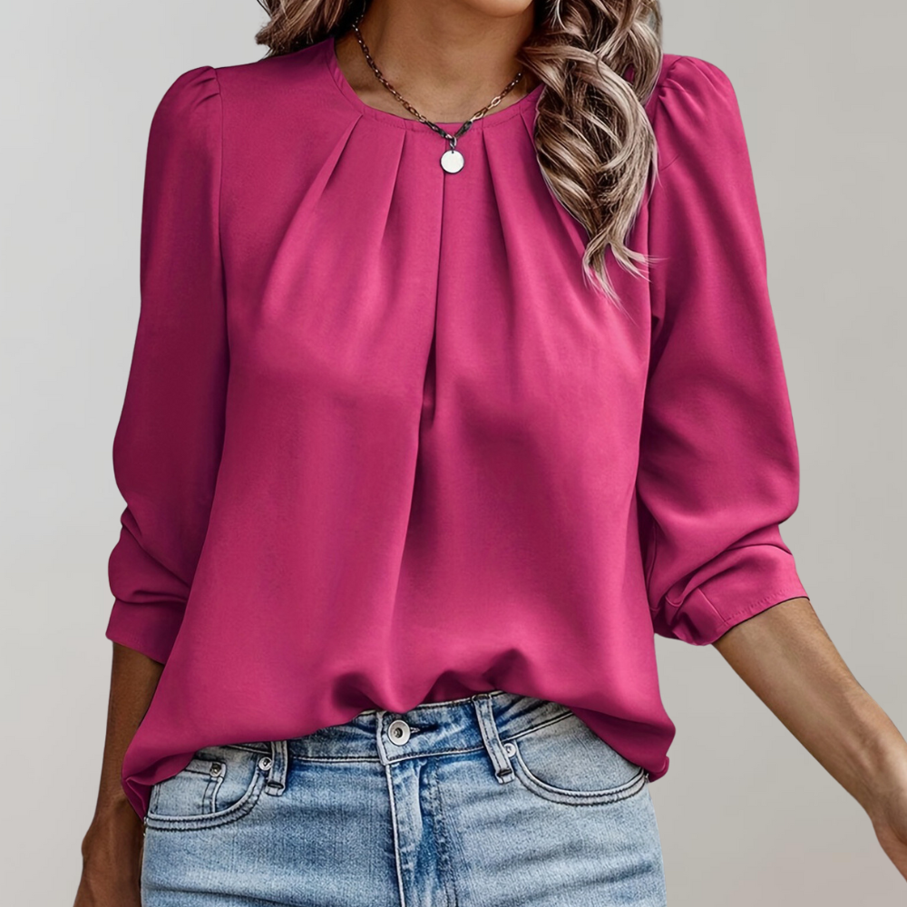 Geplooide blouse met pofmouwen - Elegante retro-werkkledingtop voor dames