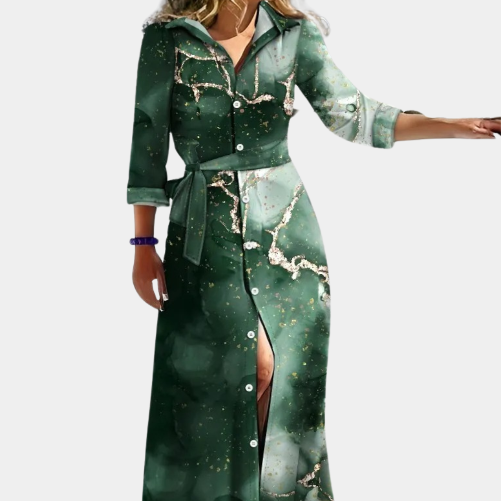 Giselle - Comfortabele Gestreepte Midi Jurk met V-Hals voor Dames