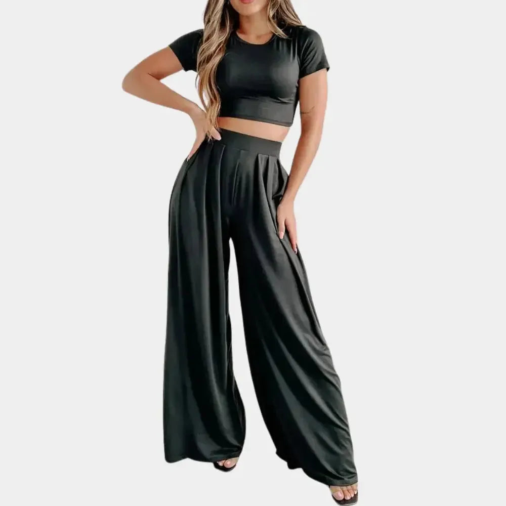 Isabeau - Ensemble deux pièces confortable avec top à manches courtes et pantalon pour femmes