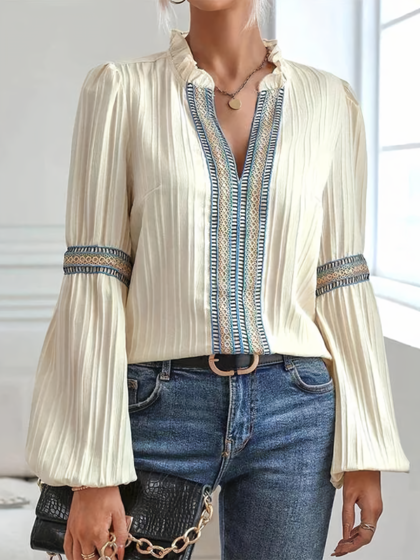 Orianna - Blouse Élégante à Manches Longues et Col V pour Femmes
