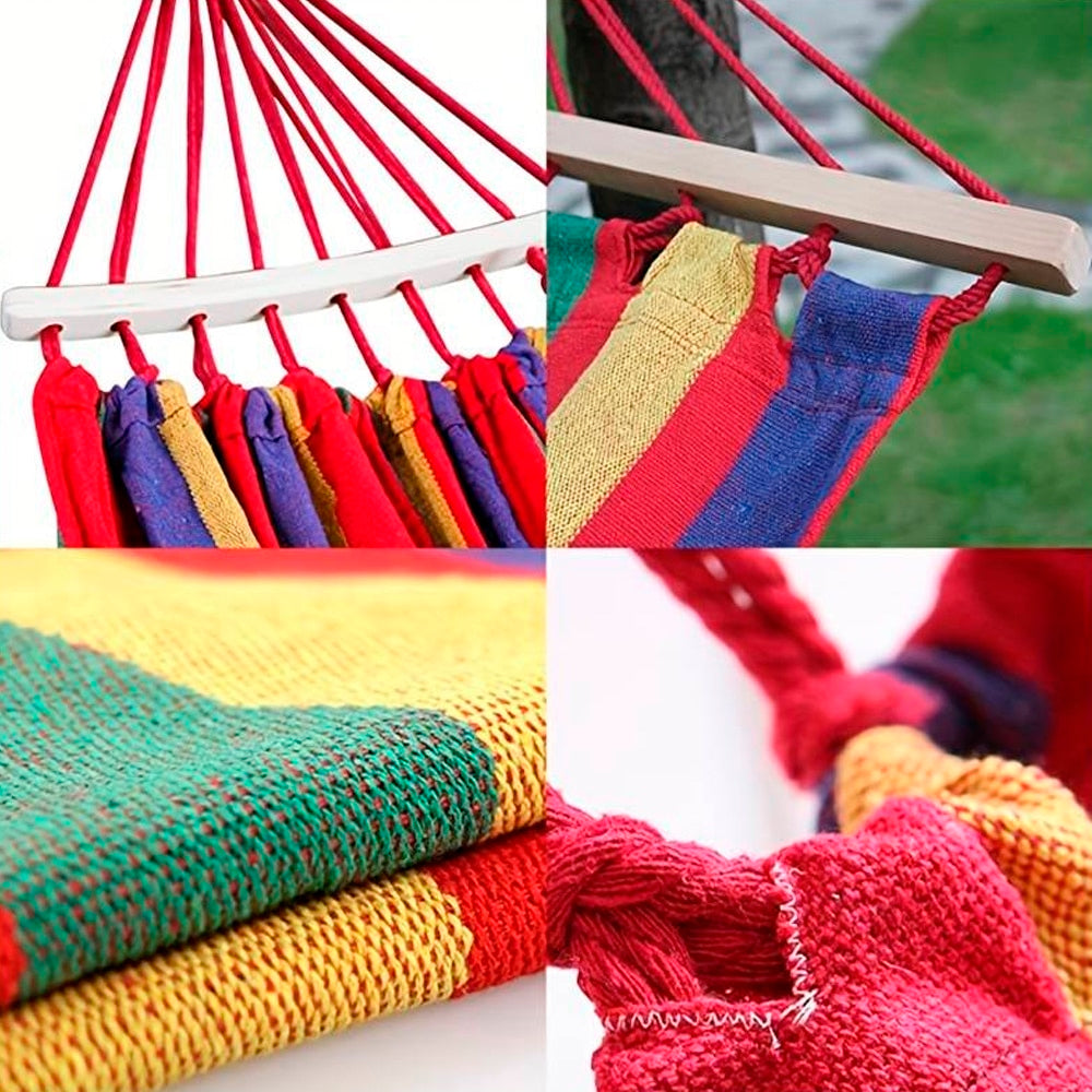 Campinghangmat | Rood gestreept canvas met opbergtas 1