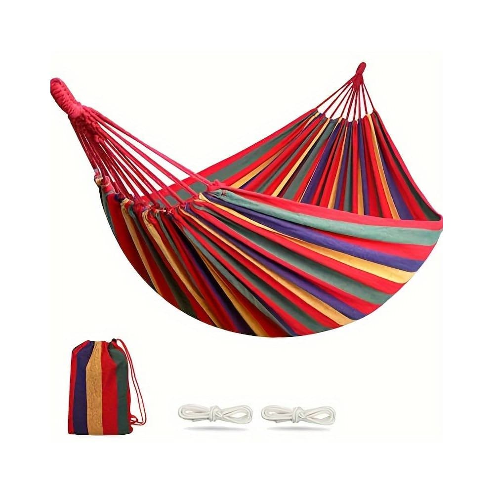 Campinghangmat | Rood gestreept canvas met opbergtas 2